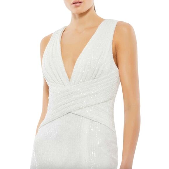 MAC DUGGAL Dress Size 12 Evening Gown Sequin White V Neck Wrap NEW - Picture 9 of 10